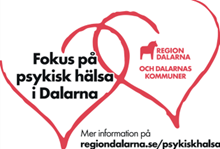 Två hjärtan som går i varandra med text om temamånad Fokus på psykisk hälsa i Dalarna.